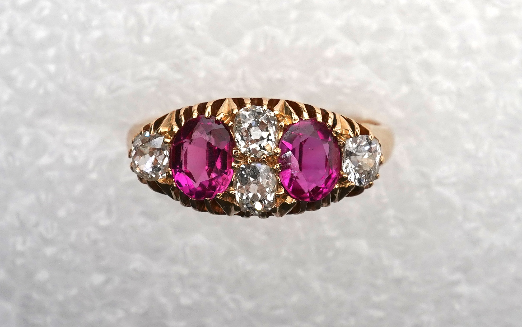 A synthetic ruby and diamond ring, early 20th century
